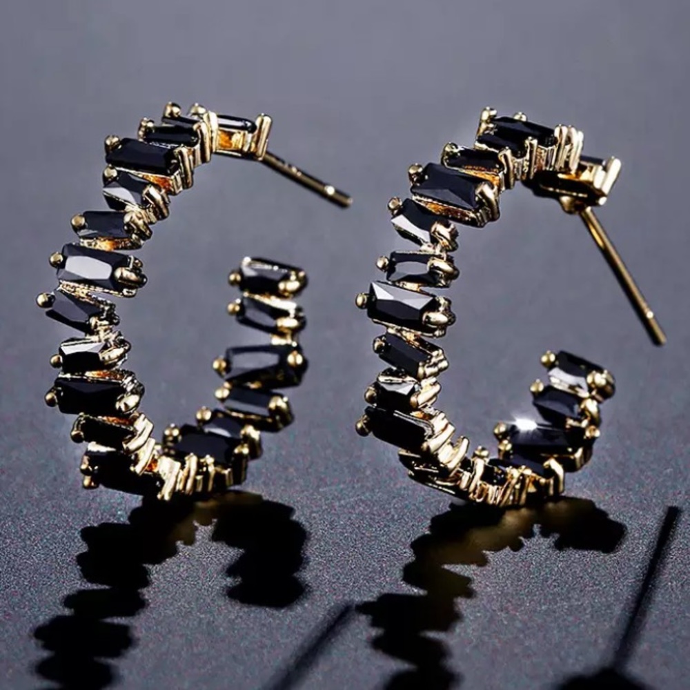 COPY - Black and gold cubic zirconia hoop earrings